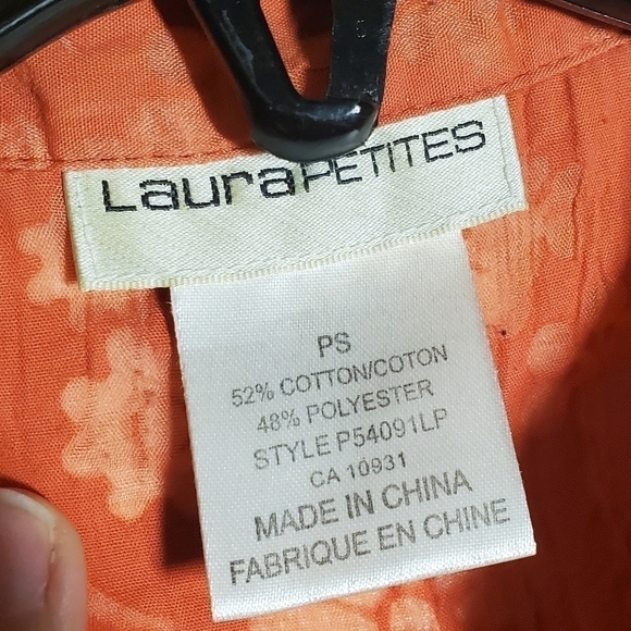 Laura Petites Small Lightweight Button Down Ruffle Fitted Top Orange - Picture 4 of 5